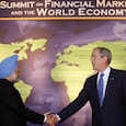 US President George W Bush welcomes India's Prime Minister Manmohan Singh at the G20 Summit in Washington. US President George W Bush welcomes India's Prime Minister Manmohan Singh at the G20 Summit in Washington.