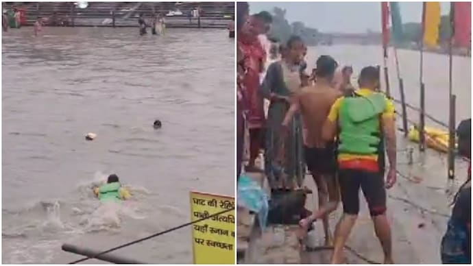 Uttarakhand SDRF jawan battles strong Ganga currents to save drowning devotee