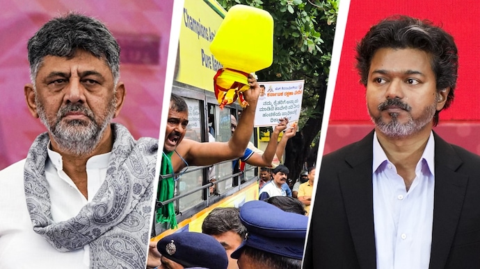 Vijay and DK Shivakumar are scheduled to meet in the coming days to discuss the Cauvery dispute. (Photos: Shivamurthy G Gurumath/India Today & PTI)
