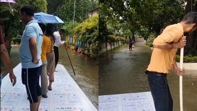 Watch: IIT Roorkee campus waterlogging sees students ferried on plank