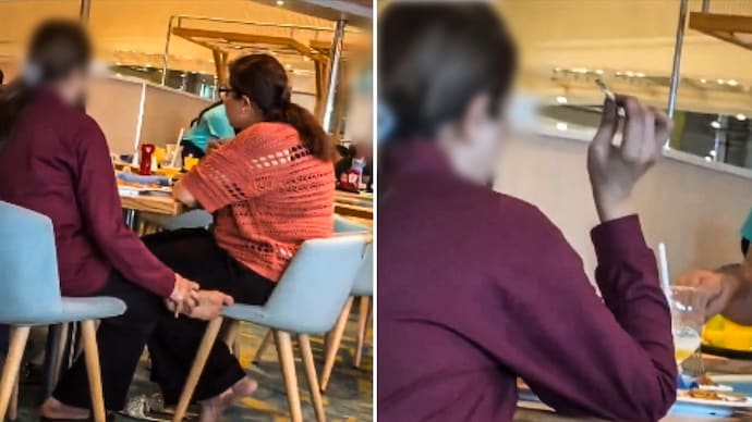 Woman scratches flaky foot then eats with same hand on cruise