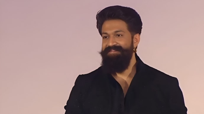 Actor Yash during Ramayana trailer launch at Bharat Mandapam in New Delhi. Yash blushes as fans scream ‘Daddy’s home’ at Ramayana trailer launch. Watch