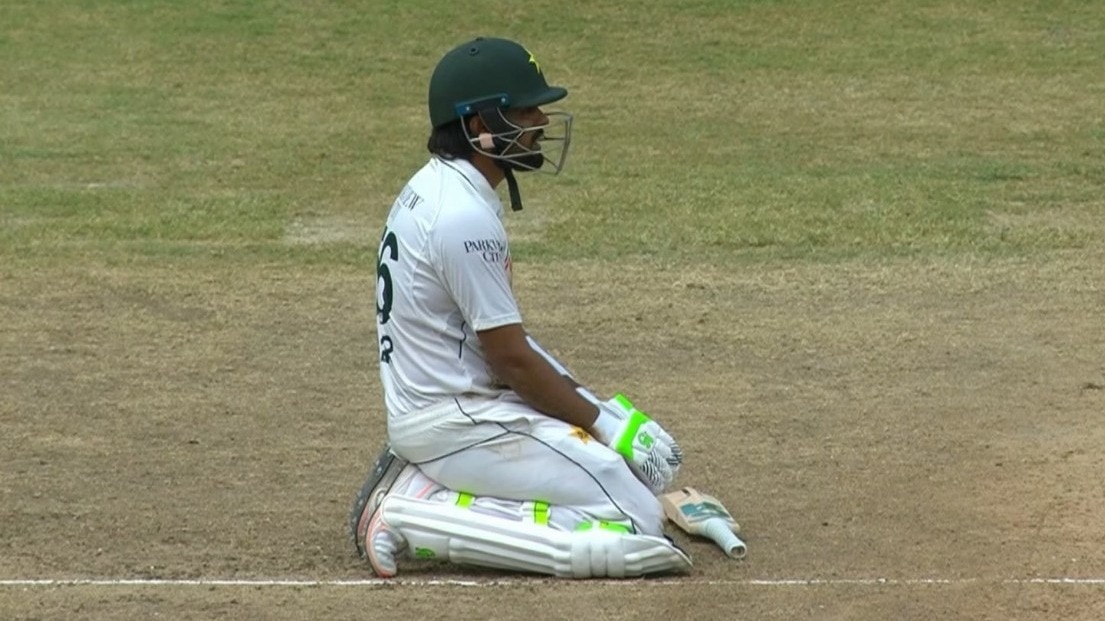 WI vs PAK | Babar Azam sits on pitch in disbelief after run out against West Indies in 2nd Test: Watch