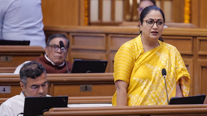 Delhi Chief Minister Rekha Gupta during the Monsoon session of the Delhi Legislative Assembly. (PTI)