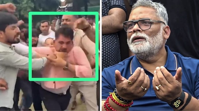 Independent MP Pappu Yadav was attacked with a shoe at a press conference.