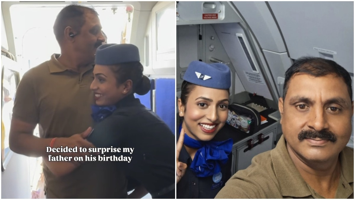 IndiGo flight attendant surprises father on his birthday, welcomes him aboard: 'He had no idea I was on his flight'; video shows emotional reunion