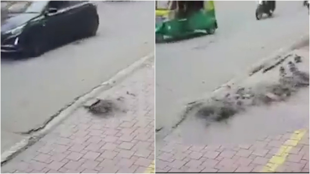 Indore's Rs 40 crore Smart City road caves in during pipe test. CCTV clip viral