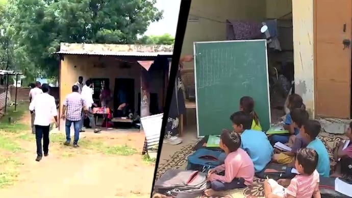 Jaipur school has been temporarily shifted to a house from cattle shed with villagers’ help. Jaipur school has been temporarily shifted to a house with villagers’ help.