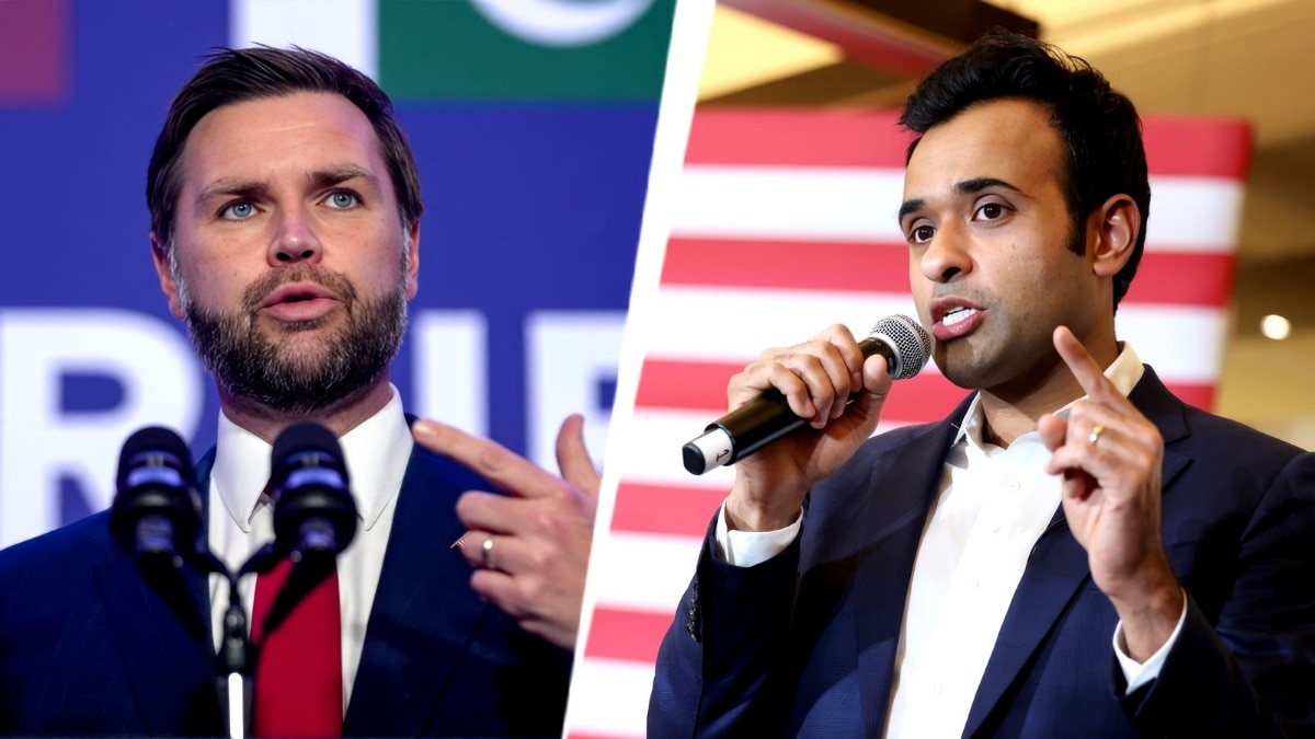 US Vice President JD Vance and Republican Vivek Ramaswamy. jd vance vivek ramaswamy