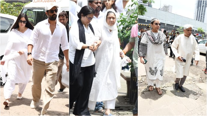 Katrina Kaif, Vicky Kaushal, Aruna Irani, Shabana Azmi and Javed Akhtar at Kuku Kohli's funeral. Photos: Yogen Shah Katrina Kaif, Vicky Kaushal, Aruna Irani, Shabana Azmi, JAved Akhtar
