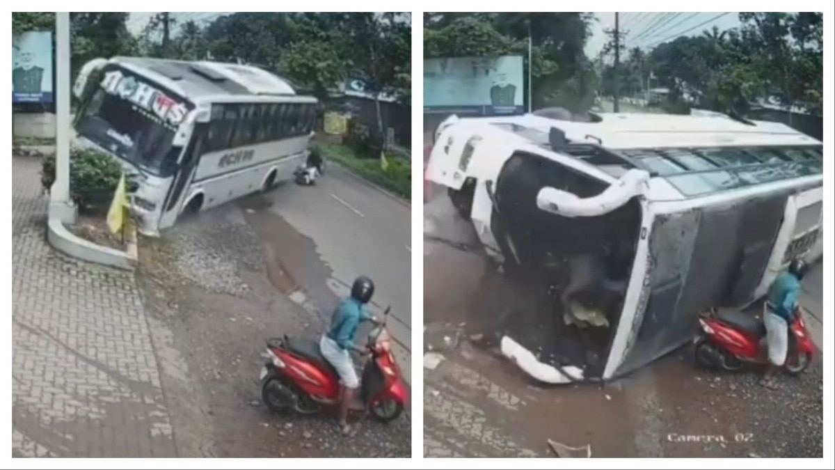 Video: Bus attempting to save biker overturns in Kerala; 35 injured, 4 critical