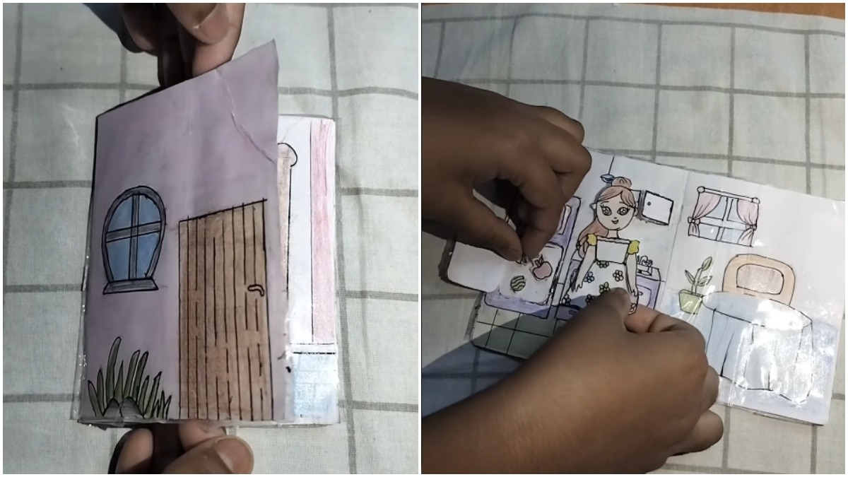 Little Girl's Incredible Creativity: Transforming a Simple Notebook into a Detailed Dollhouse