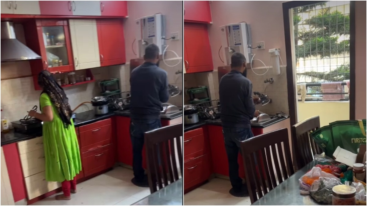 House help's husband joins her at work when she is unwell. People raise questions