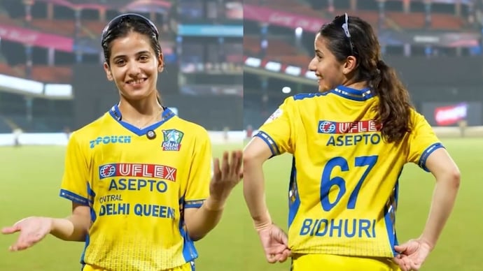 Medhavi Bidhuri went viral during the Delhi Premier League 2026. Courtesy: DPL screengrab Medhavi Bidhuri