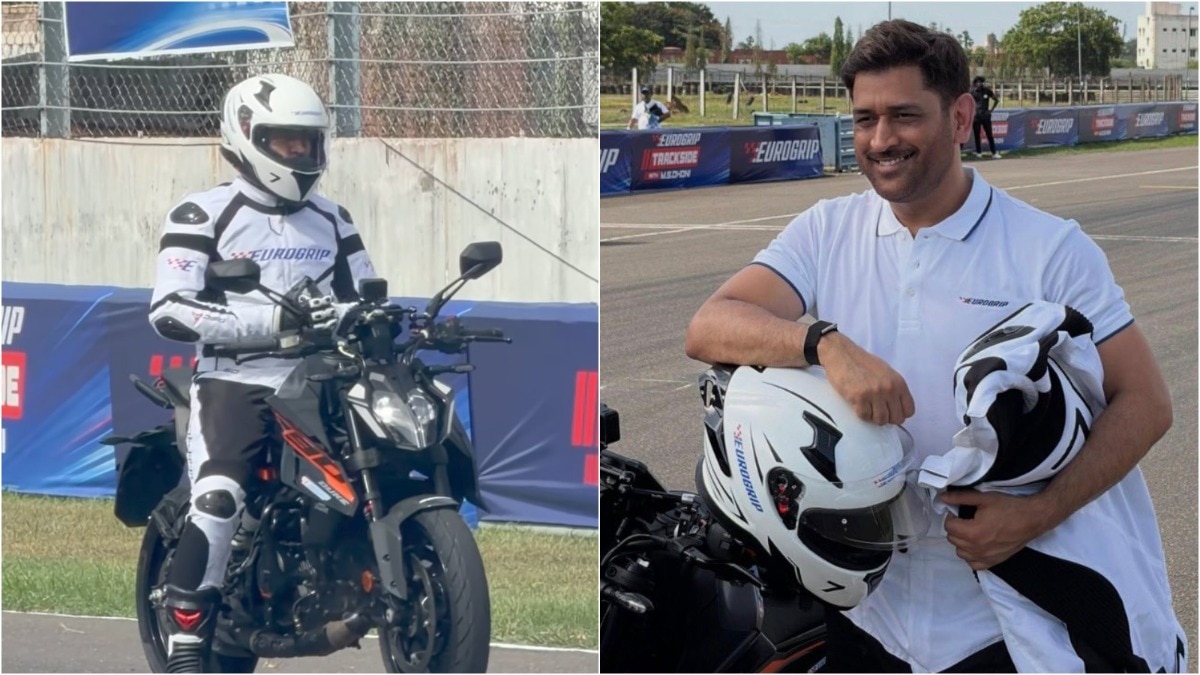 MS Dhoni races superbike at Chennai circuit, greets cheering fans: Video