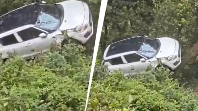 Mussoorie police reached the spot after receiving information about the accident and rescued the injured men. (Screengrab) Mussoorie Car Accident