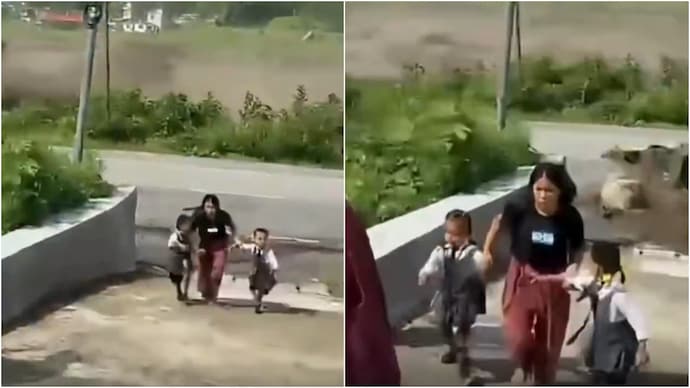 A mother in Nepal saved her two children in a span of few seconds. (Photos: X/@nikhilsaini) nepal