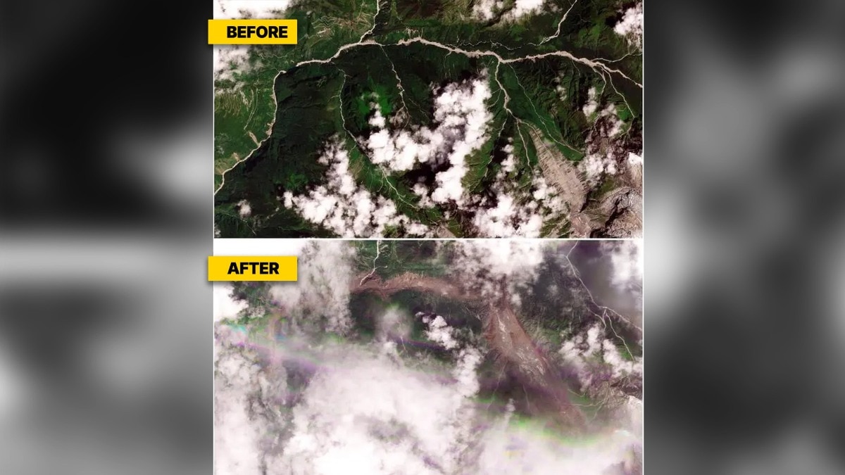 Satellite images show trail of destruction left by Nepal flash floods that killed 98