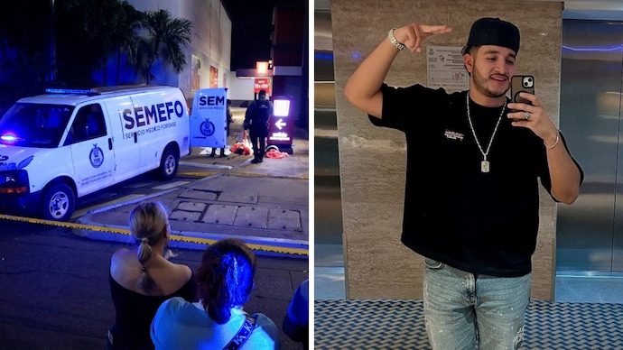 Police officers at the crime scene where Mexican social media influencer Cesar Gastelum was shot and killed while livestreaming with friends outside a fast-food restaurant. (Photo: Reuters)