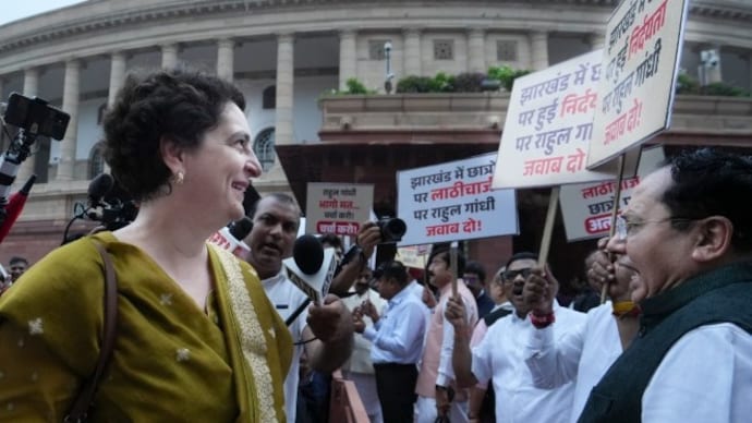 priyanka gandhi bjp mp parliament protest jharkhand