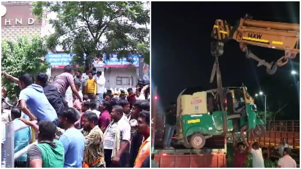 Protesters allegedly vandalised three police vans and several buses during the agitation. (Photo: Screengrab/India Today)