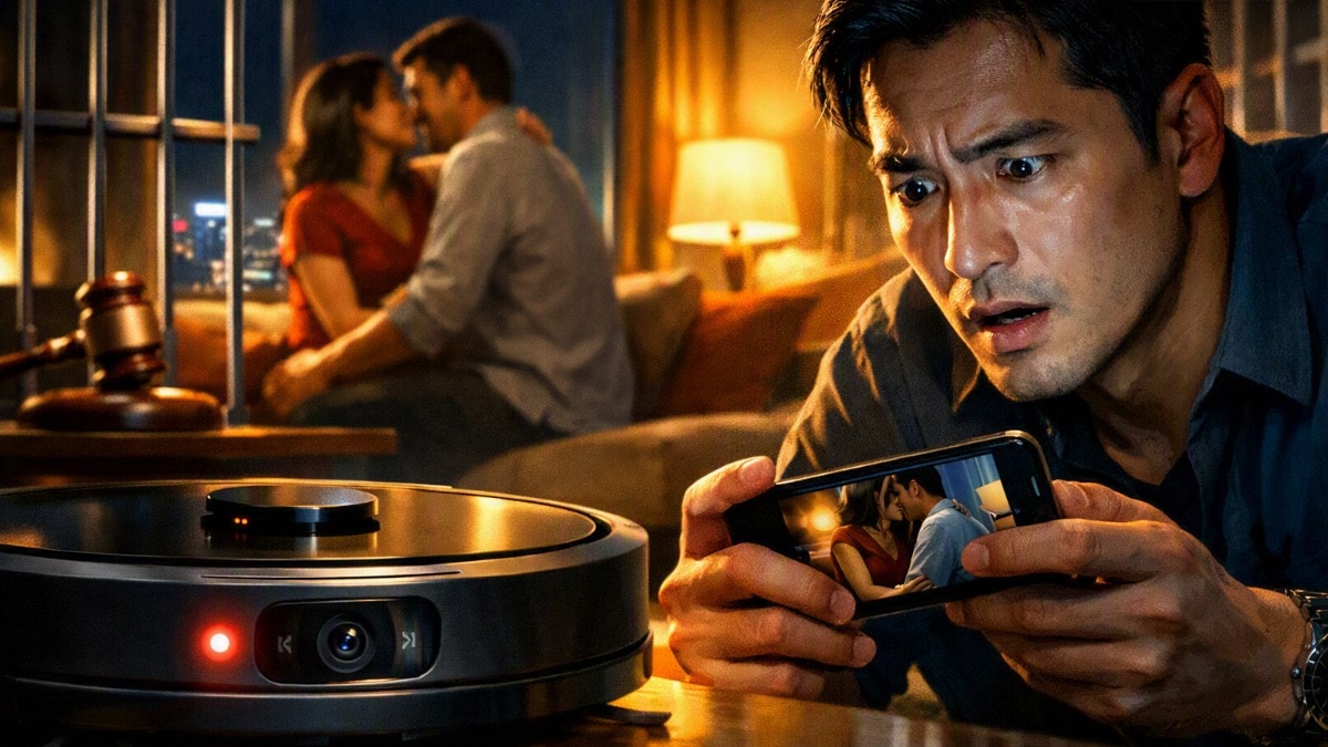A Taiwan husband used robot vacuum footage to prove his wife was seeing another man. (Image created using AI for representational purposes) robot vaccum cleaner,