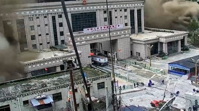 The Gyirong immigration building where Sridevi Vejella was when the flash flood struck