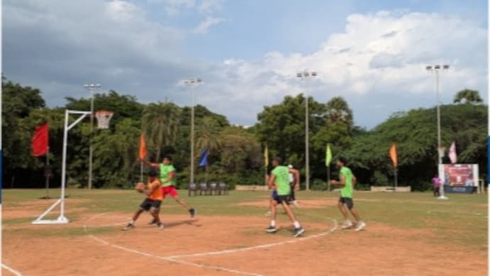 Three teams, three baskets: IIT Madras launches a new sport called Phiball (Image courtesy: @iitmadras/X) Three teams, three baskets: IIT Madras launches a new sport called Phiball (Image courtesy: @iitmadras/X)