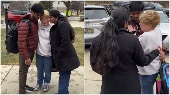 US woman breaks down in Indian neighbours’ arms as they prepare to leave America