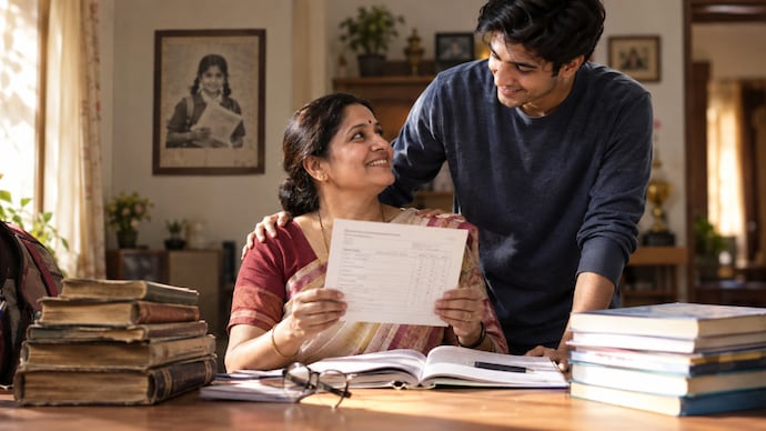 45-year-old woman clears Class 10 after 22 years; son helped her chase her dream (AI generated image) 45-year-old woman clears Class 10 after 22 years; son helped her chase her dream (AI generated image)