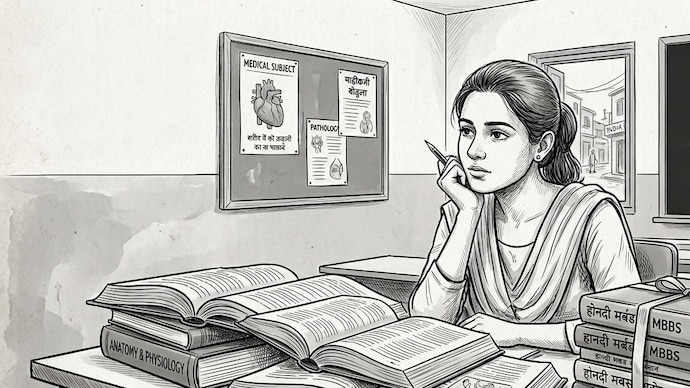 50,000 Hindi MBBS books, crores spent: Why Madhya Pradesh medical students still prefer English (AI-generated image) 50,000 Hindi MBBS books, crores spent: Why Madhya Pradesh medical students still prefer English (AI-generated image)