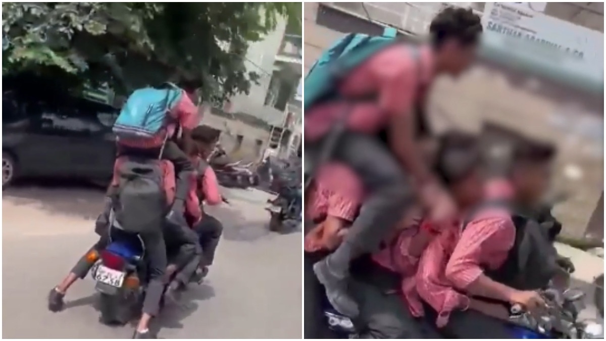 6 students cram onto bike in UP, one sits on another's shoulders in risky stunt