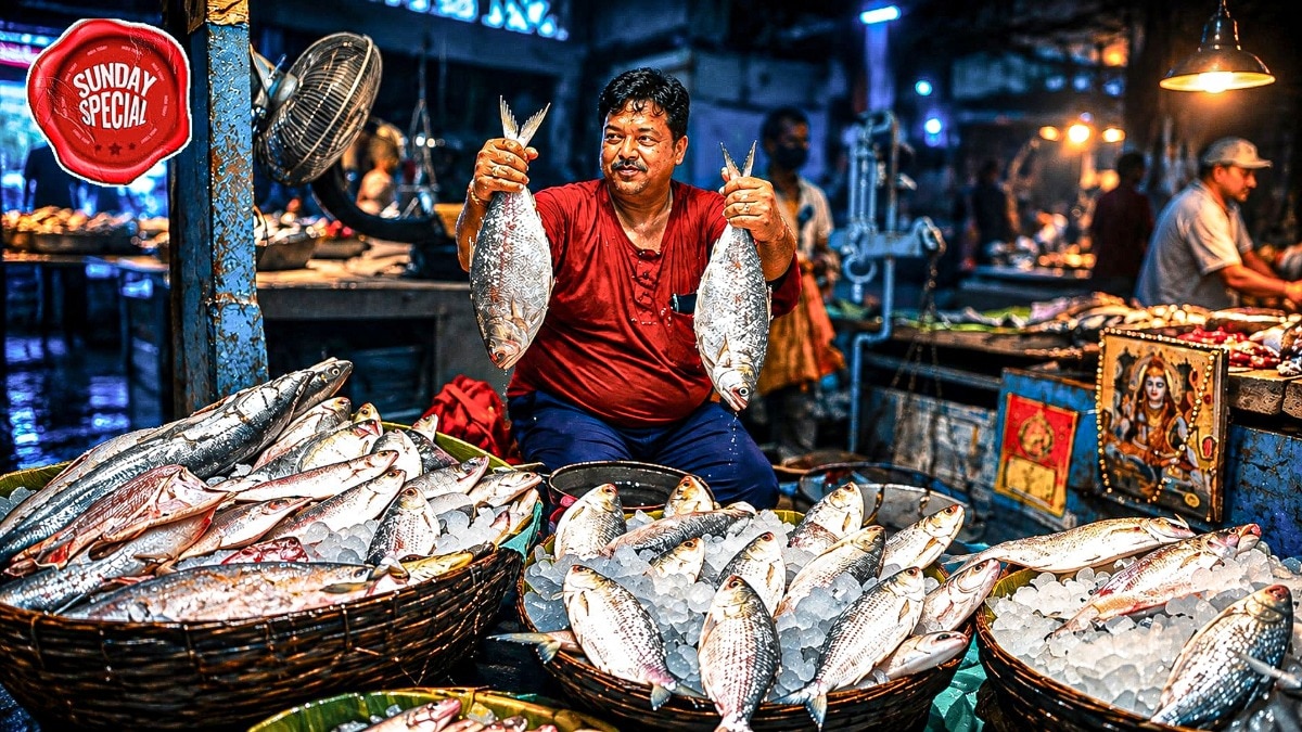 A fish vendor in Kolkata holds up a pair of Padma hilsa imported from Bangladesh in this September 2021 photo. (Image: AFP) A fish vendor in Kolkata holds up a pair of Padma hilsa imported from Bangladesh in this September 2021 photo. (Image: AFP)