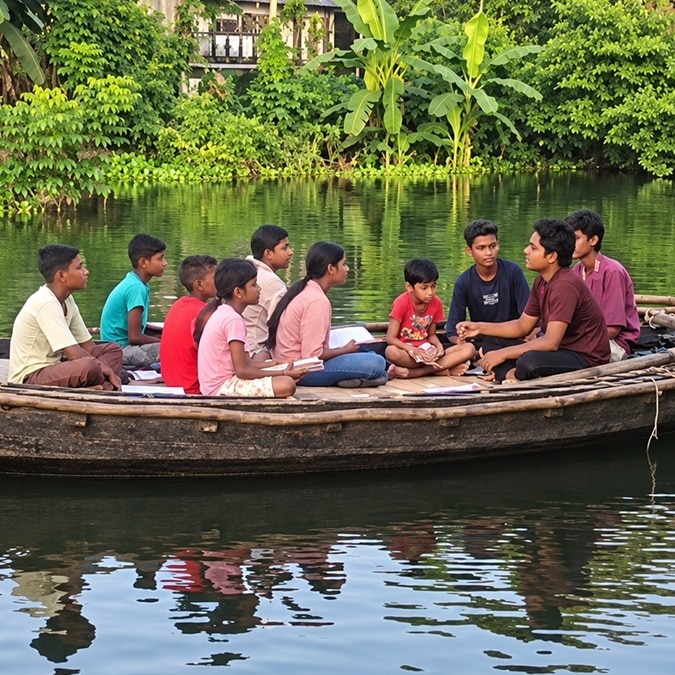 School and homes submerged, Bihar students brave flood with classes on boat