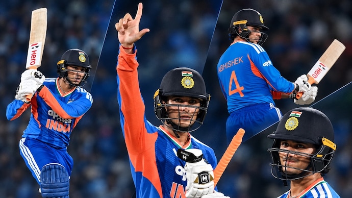 Abhishek Sharma bounced back to form with a sensational 82 in New Delhi. (Image: PTI, AFP) Abhishek Sharma