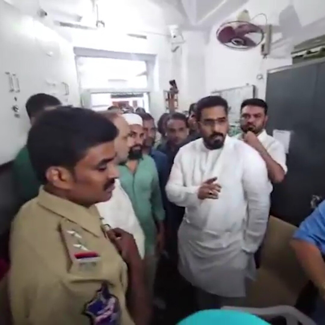 AIMIM MLA Majid Hussain speaking to officials at the hospital.