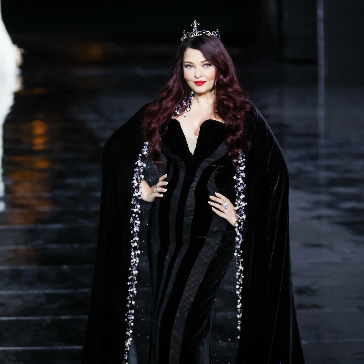 Aishwarya Rai Bachchan owns the Paris runway in red hair, starry cape gown