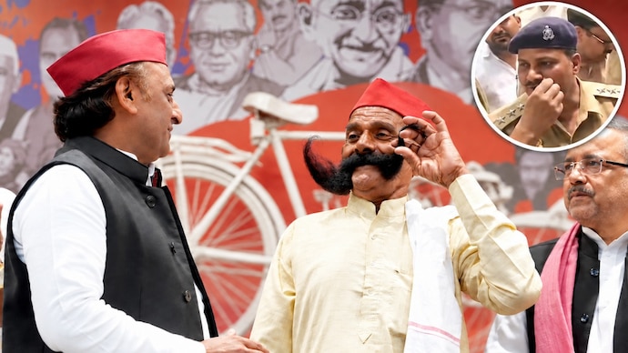 SP chief Akhilesh Yadav met Jagdish Yadav, days after a police officer's video on moustache went viral. (Image: X/ Samajwadi Party) Akhilesh Yadav met SP leader Jagdish Yadav, who has not cut his in moustache for nearly 55 years. (Image: X/ Samajwadi Party)