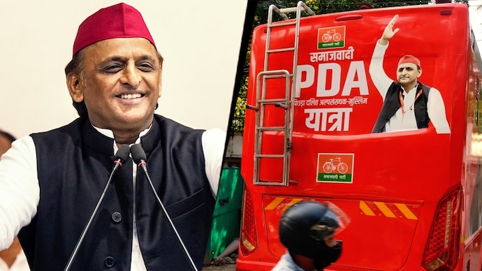 Akhilesh Yadav's PDA bus arrives in Lucknow as SP gears up for 2027 UP polls. Akhilesh Yadav's PDA bus arrives in Lucknow as SP gears up for 2027 UP polls.