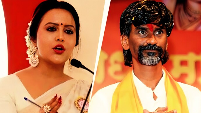 Amruta Fadnavis (L) called Maratha activist Manoj Jarange her brother as his fast continues for the 13th day. (File photo)