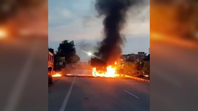 Angry villagers set the dumper ablaze after the accident