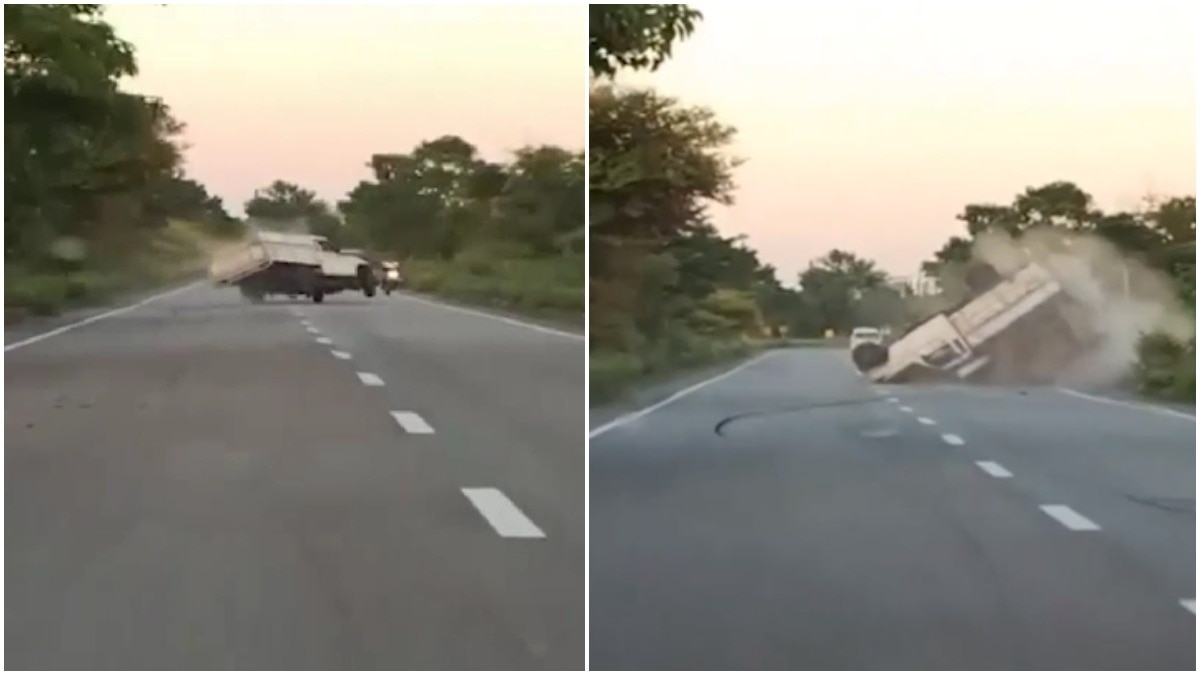 Assam driver loses control of pickup van, vehicle crashes into scooter and overturns