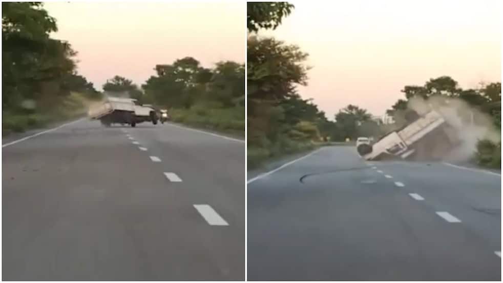 Assam driver loses control of pickup van, vehicle crashes into scooter and overturns