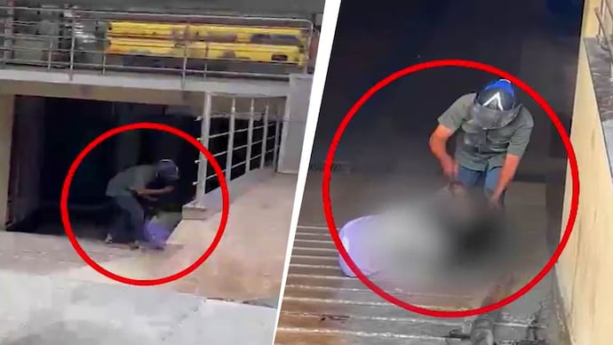 Video shows the accused, Venkatesh, attacking his wife, Madhumitha, with a machete and acid at a underground parking area of a hospital in Bengaluru.