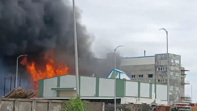 The Morudia Chemicals unit in the Saykha GIDC industrial area in Gujarat’s Bharuch. (Screengrab) Bharuch fire