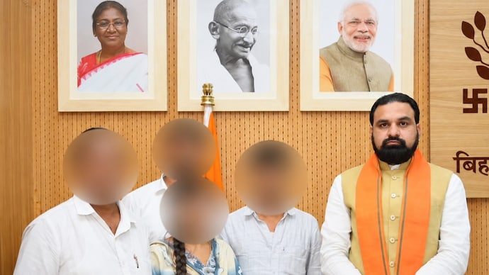 Bihar CM Samrat Choudhary's image with the Jamui survivor and her family was reposted by Tejashwi Yadav who accused him of revealing the minor's identity. (Image: Tejashwi Yadav) Bihar CM Samrat Choudhary's image with the Jamui survivor and her family was reposted by Tejashwi Yadav to accuse him of revealing the minor's identity. (Image: Tejashwi Yadav)