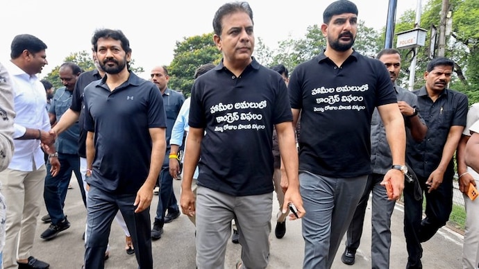 KT Rama Rao was among the 22 BRS MLAs suspended for the remainder of theTelangana Assembly's Monsson Session. (PTI Photo) BRS leader KT Rama Rao