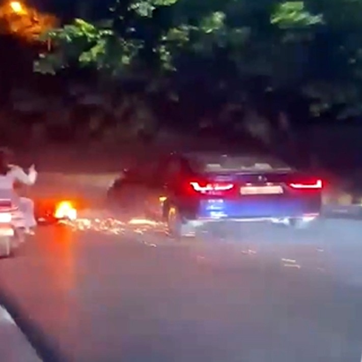 Video: Sparks fly as car drags bike on Delhi road; 73-year-old driver arrested