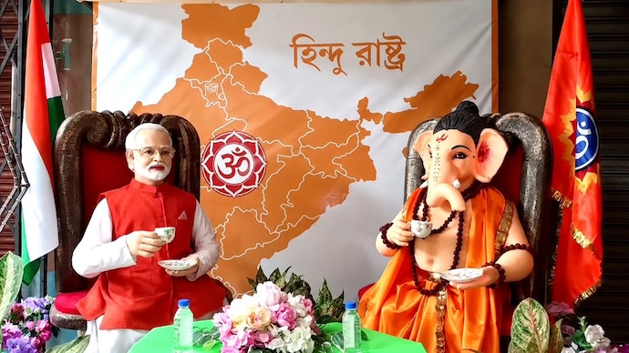 Howrah Ganesh Puja theme with PM Narendra Modi sparks Trinamool-BJP row Chai pe charcha with PM Modi, Lord Ganesha brews political row in Bengal