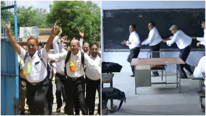Childhood friends dress up as students, reunite after 50 years to relive old days (Photos: @rakesh.nagar1712/Instagram) Childhood friends dress up as students, reunite after 50 years to relive old days